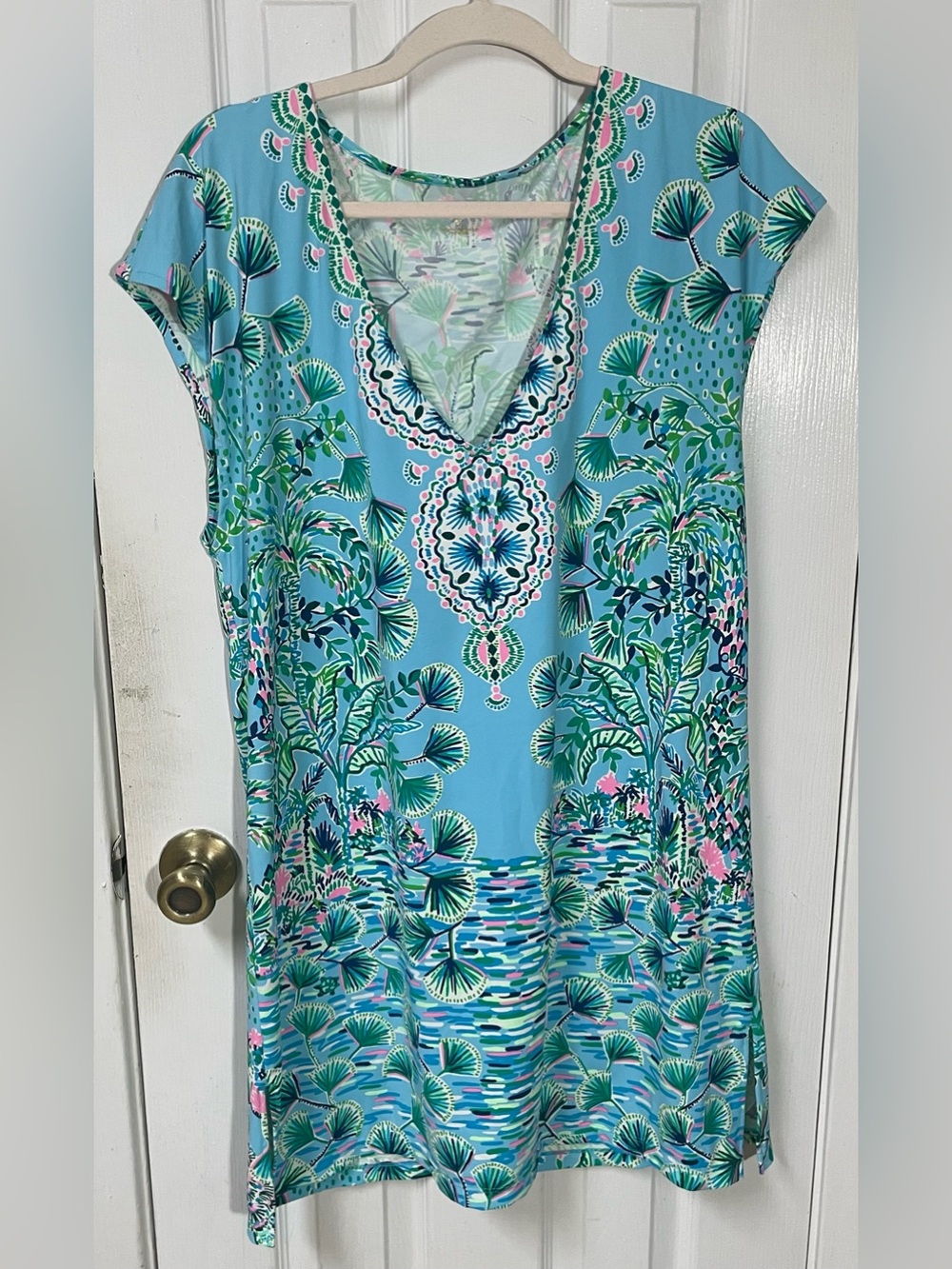 Lilly Pulitzer Coverup Dress Women's Medium Talli V-Neck Colorful Preppy Resort - Picture 2 of 8